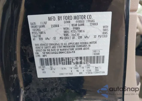 2008 Ford Escape Xls/Xls Manual z USA, uszkodzony, nr VIN 1FMCU02Z58KC22915